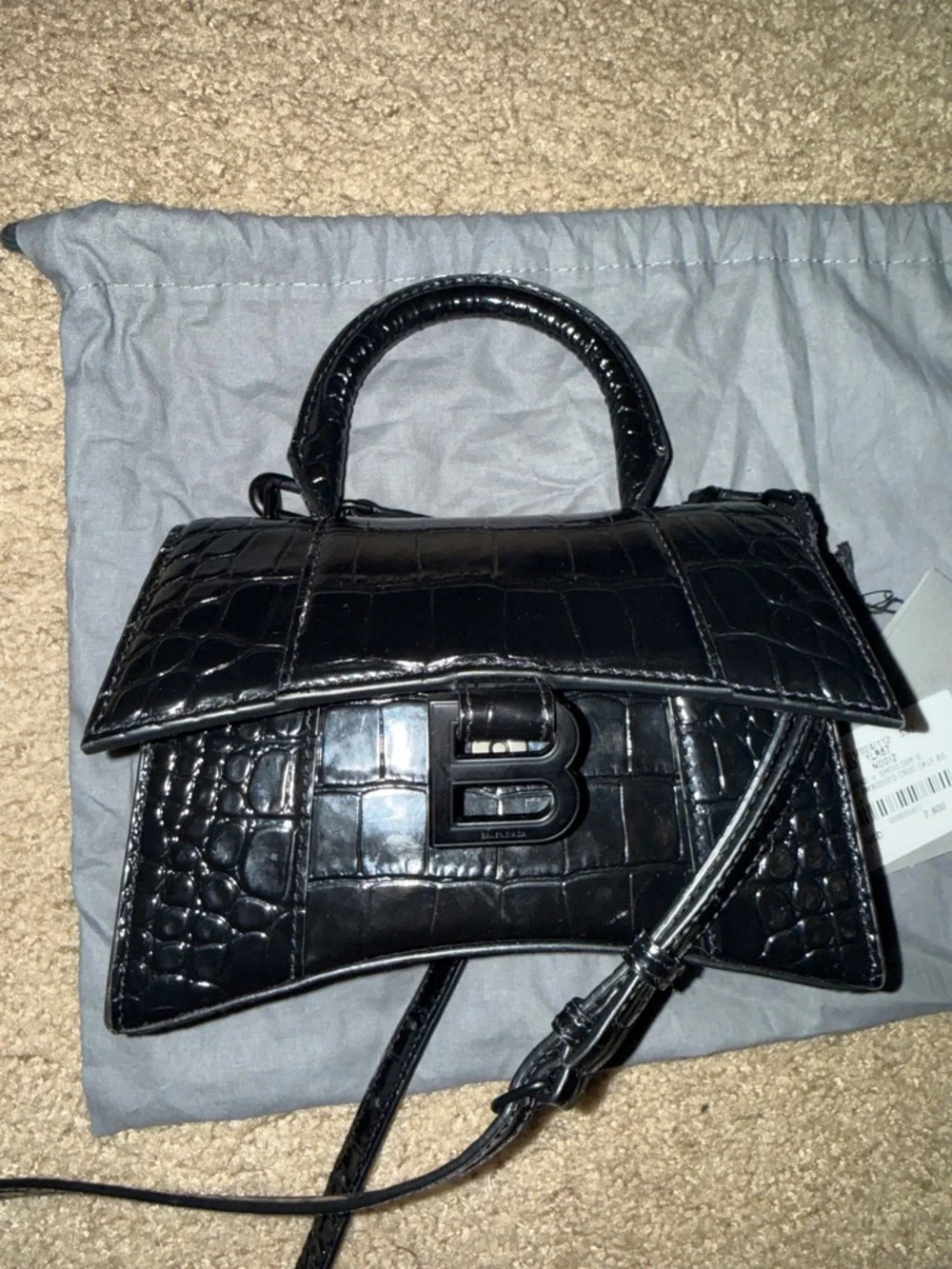 Balenciaga Croc-Embossed Hourglass Mini Bag in Black - Picture 5 of 6